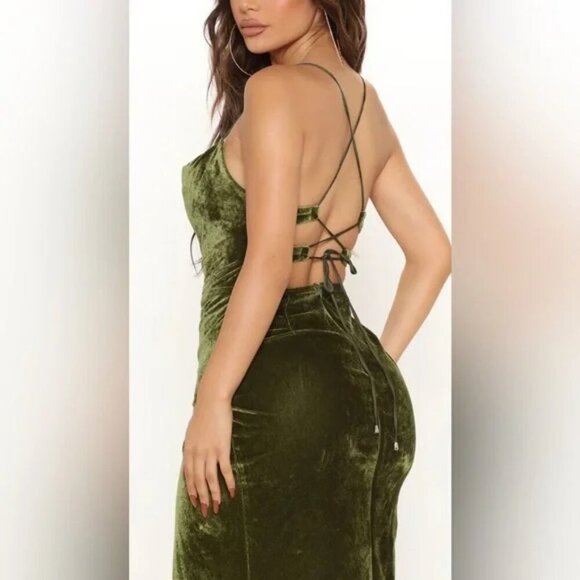 Fashion Nova Love You Mean It Velvet Maxi Dress - Olive - Picture 2 of 9